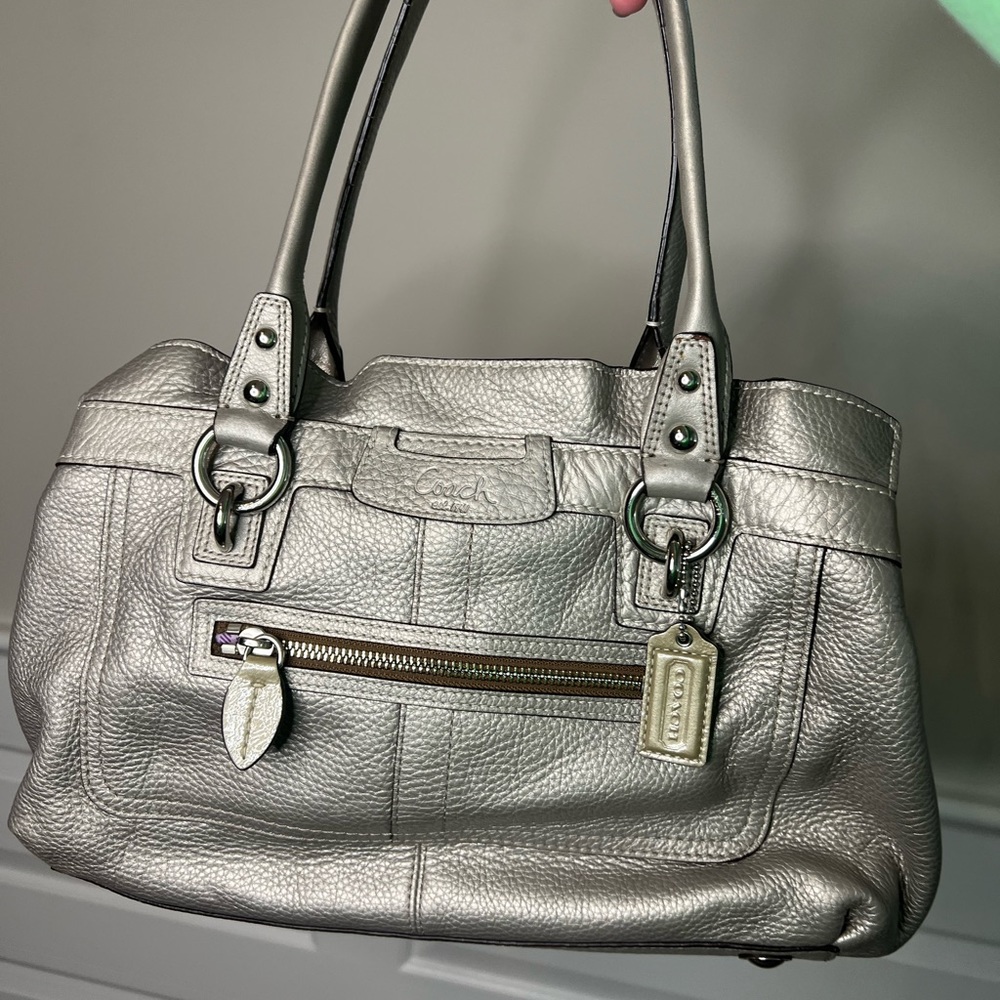 Beautiful silver metallic Coach bag!
